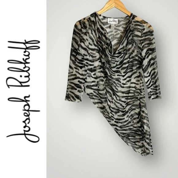 Joseph Ribkoff | Sheer Asymmetrical Top Zebra Print Cowl Neck 3/4 Sleeve - Picture 1 of 8
